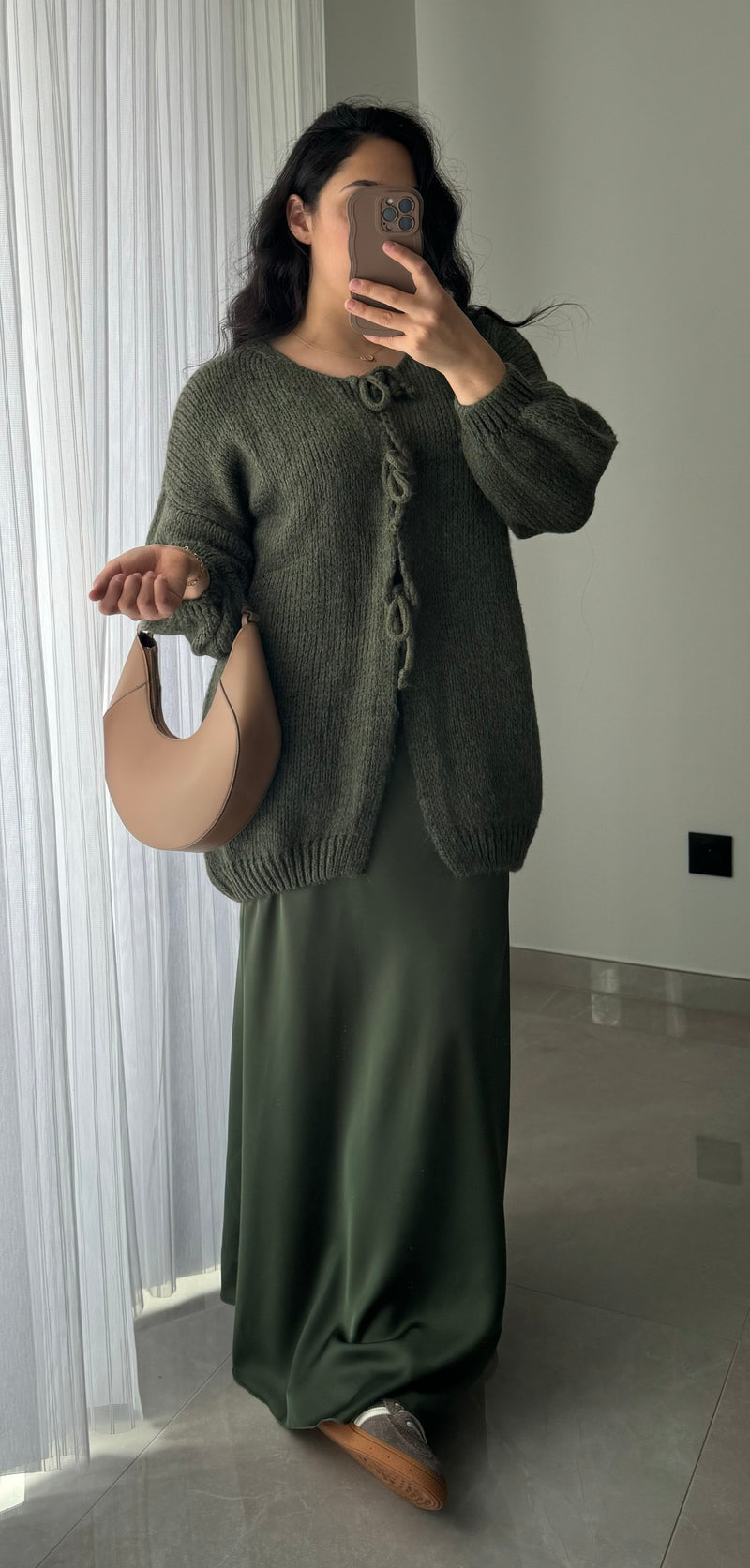 Gilet long à noeuds - VERT OLIVE