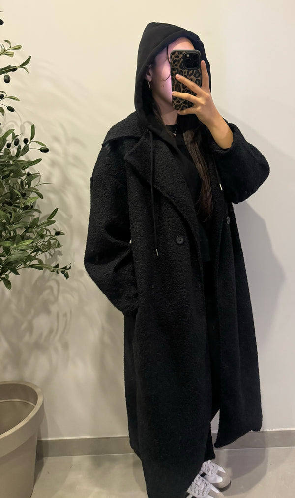 Manteau capuche Teddy - NOIR