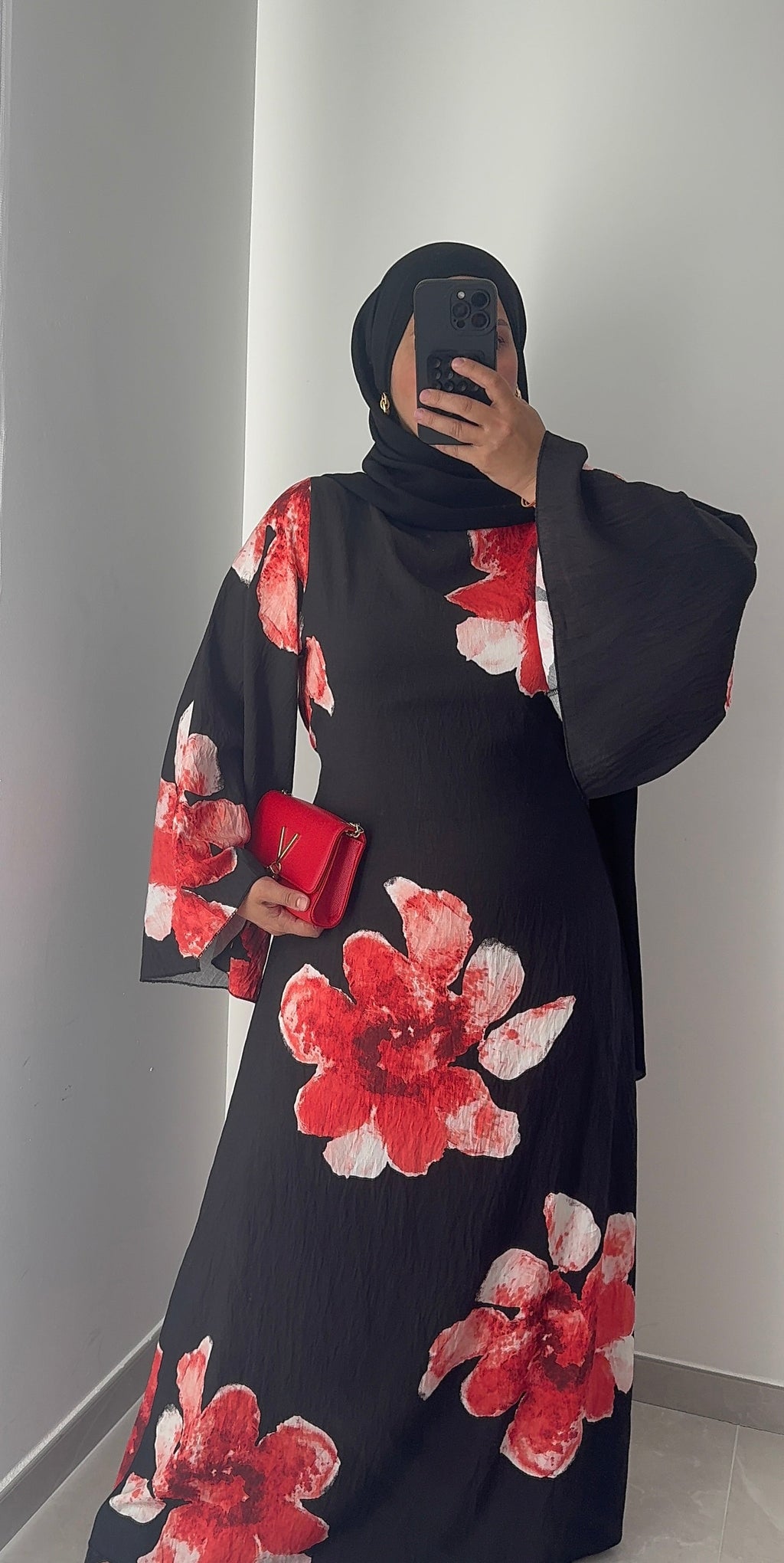 Robe LILIA FLEURS - NOIR/ROUGE