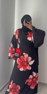 Robe LILIA FLEURS - NOIR/ROUGE