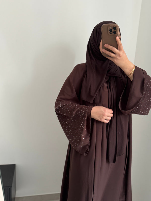 Abaya élégance strass - MARRON