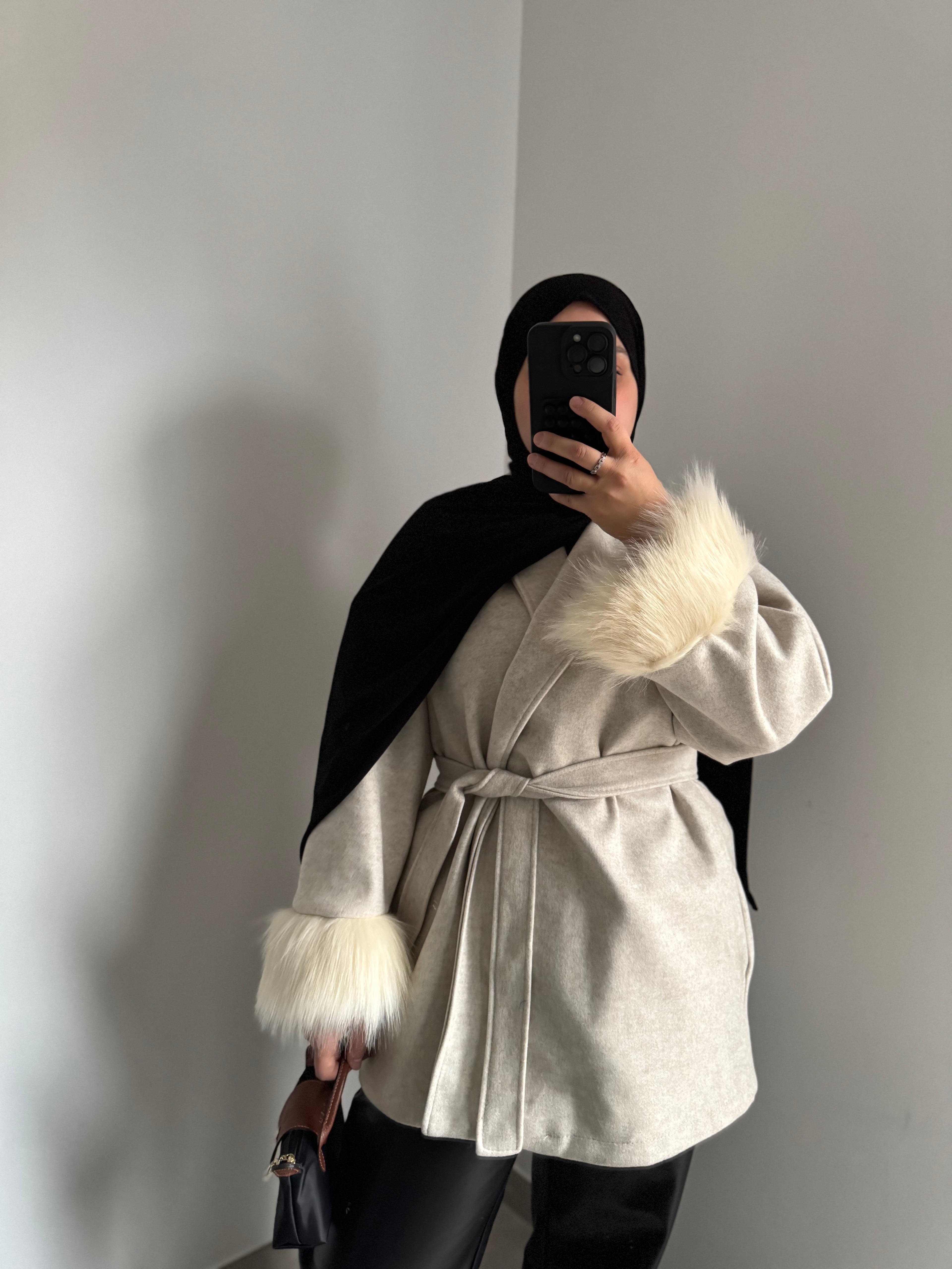Veste manches fourrure - BEIGE