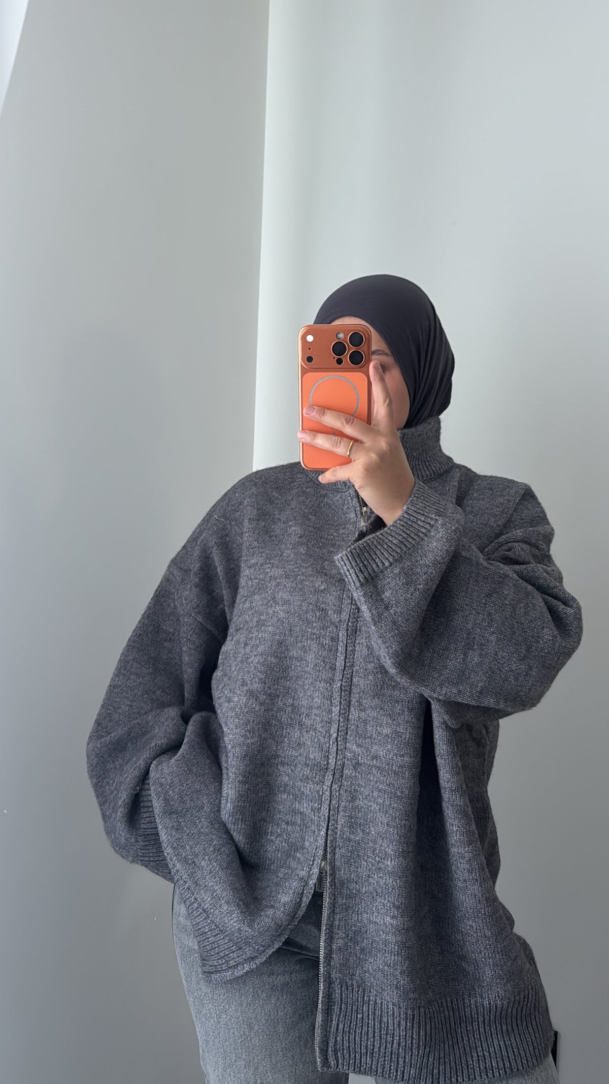 GILET ZIPPE OVERSIZE - GRIS ANTHRACITE