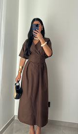 Robe coton cintrée - MARRON