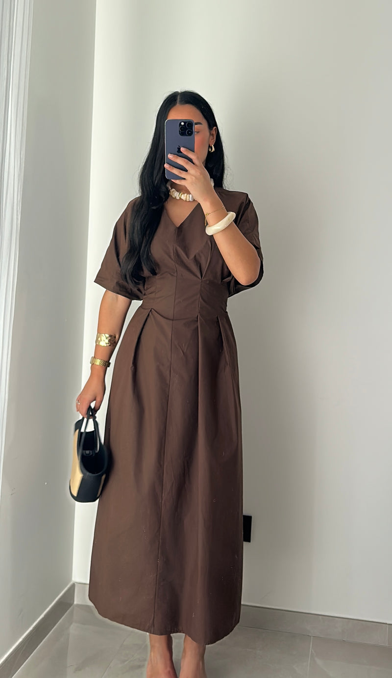 Robe coton cintrée - MARRON
