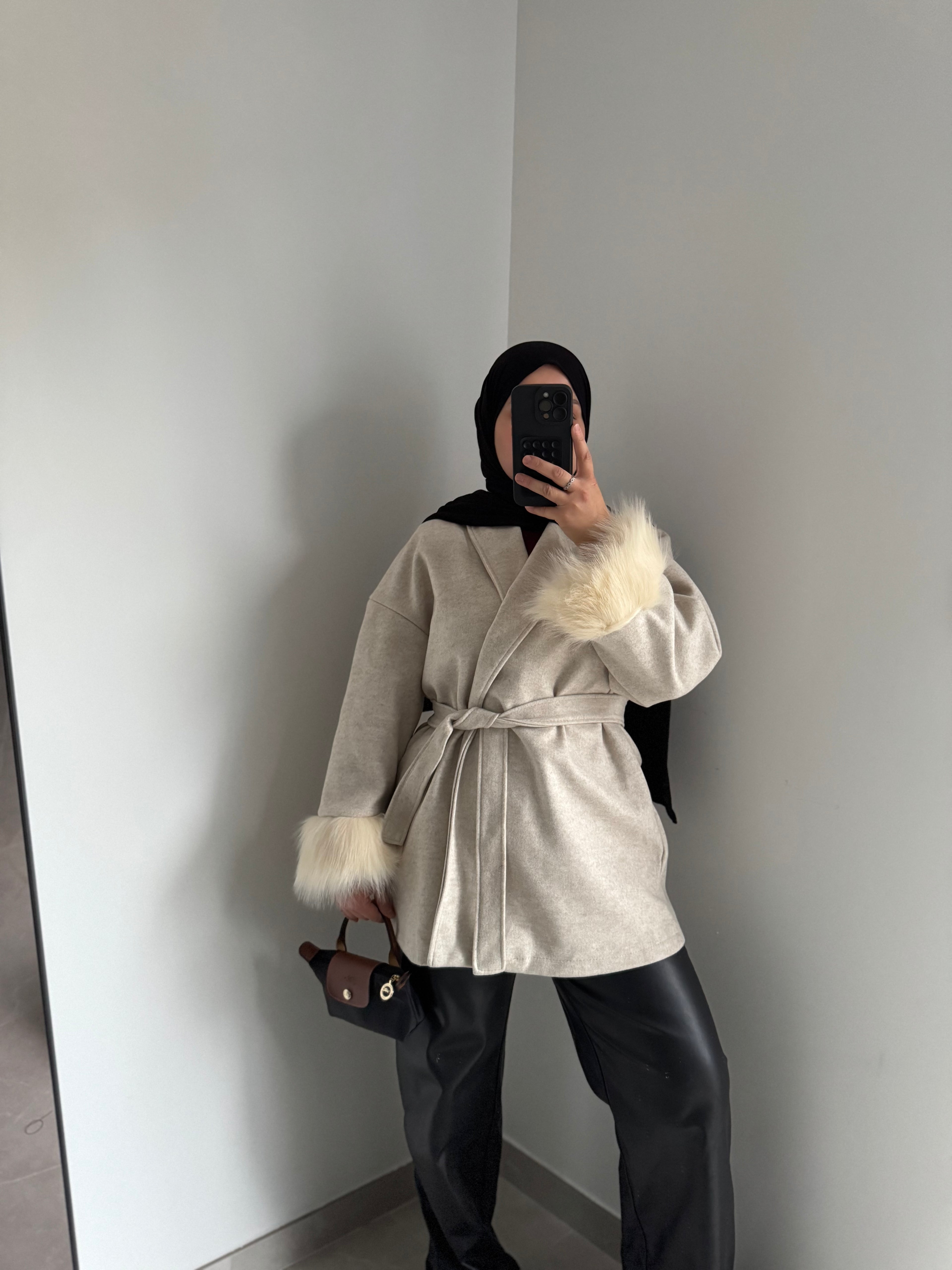 Veste manches fourrure - BEIGE