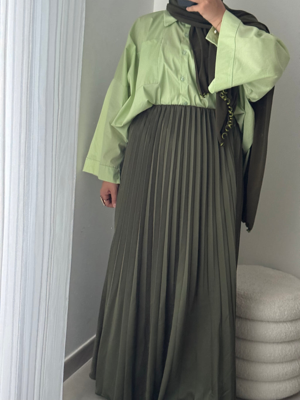 Jupe plissée satinée - KAKI