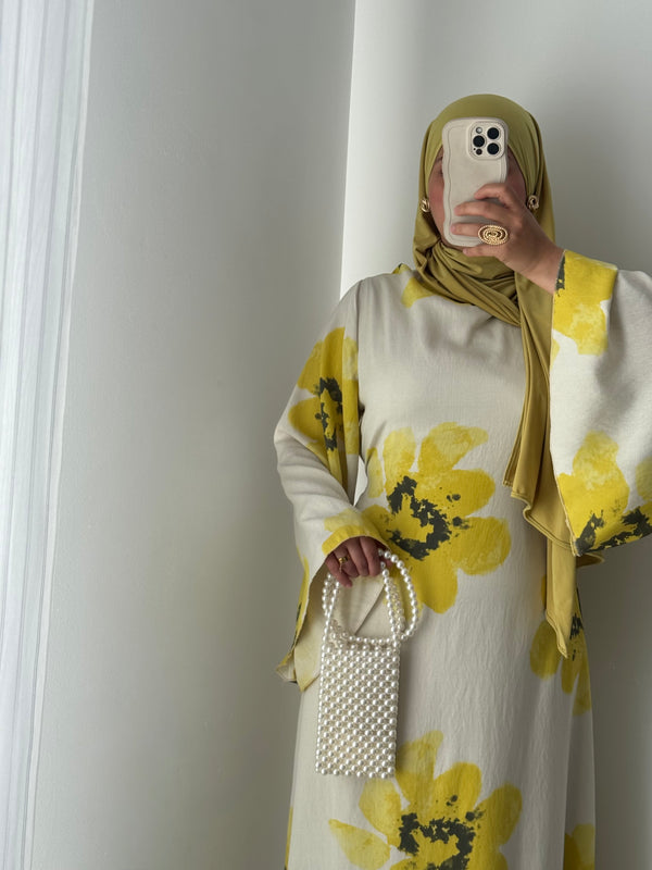 Robe LILIA FLEURS - VERT JAUNE