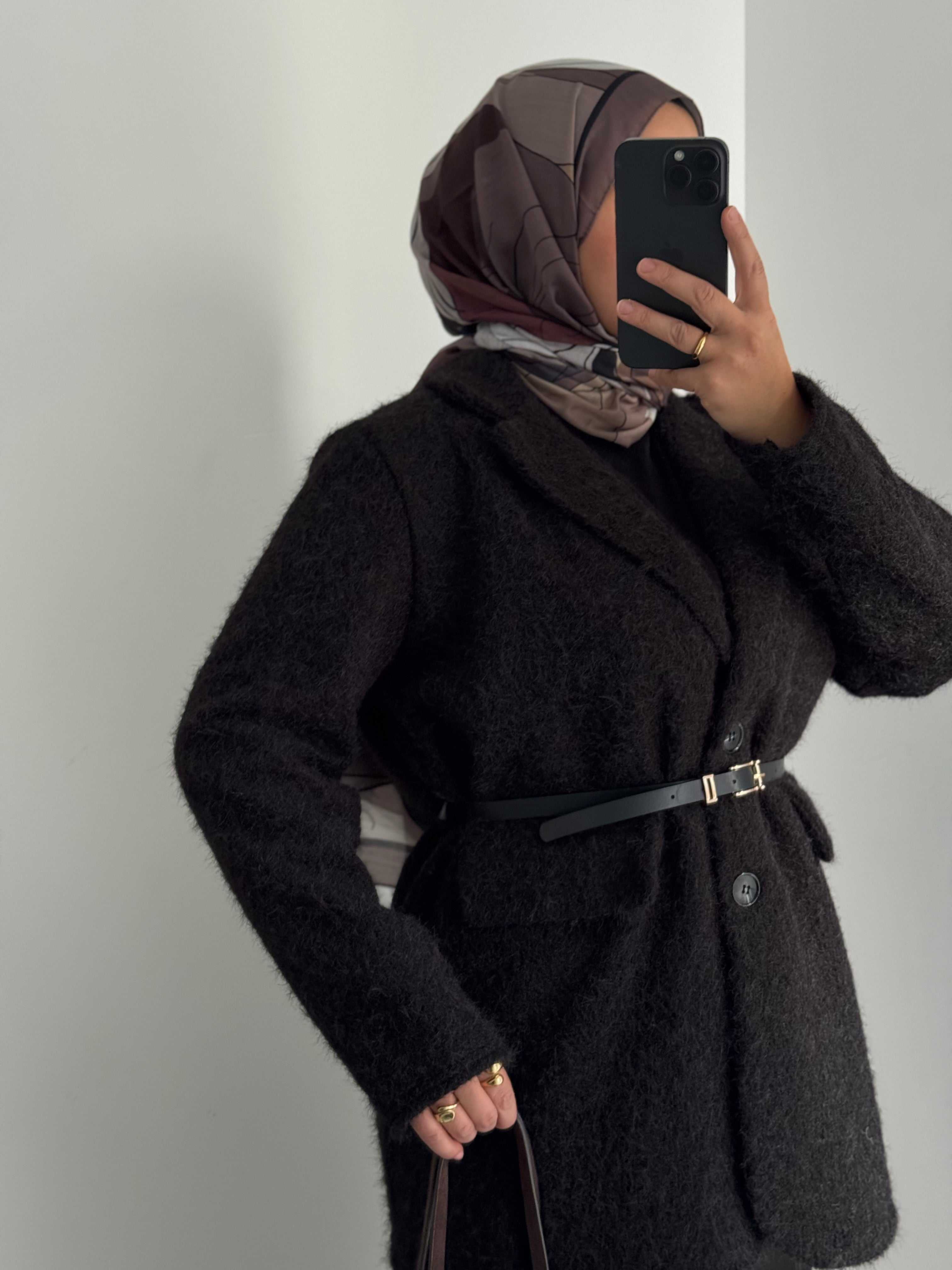 Blazer doux avec ceinture - NOIR