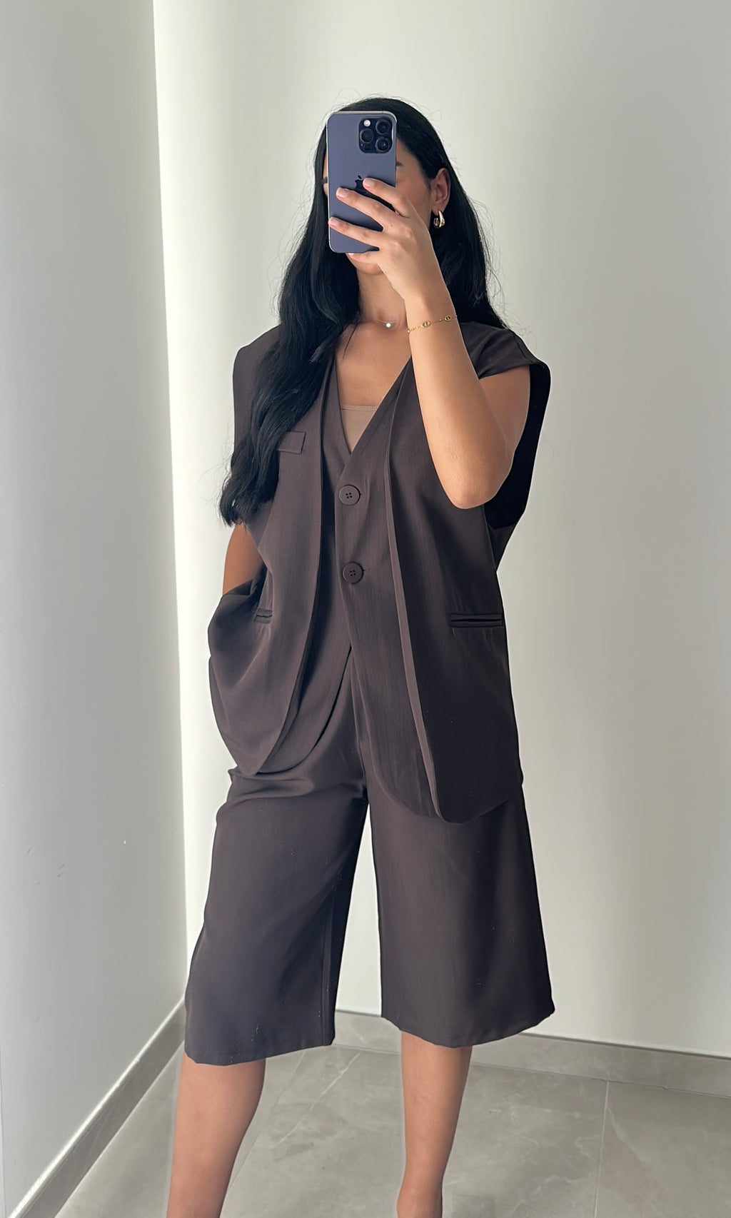 ENSEMBLE SANS MANCHES & BERMUDA - MARRON