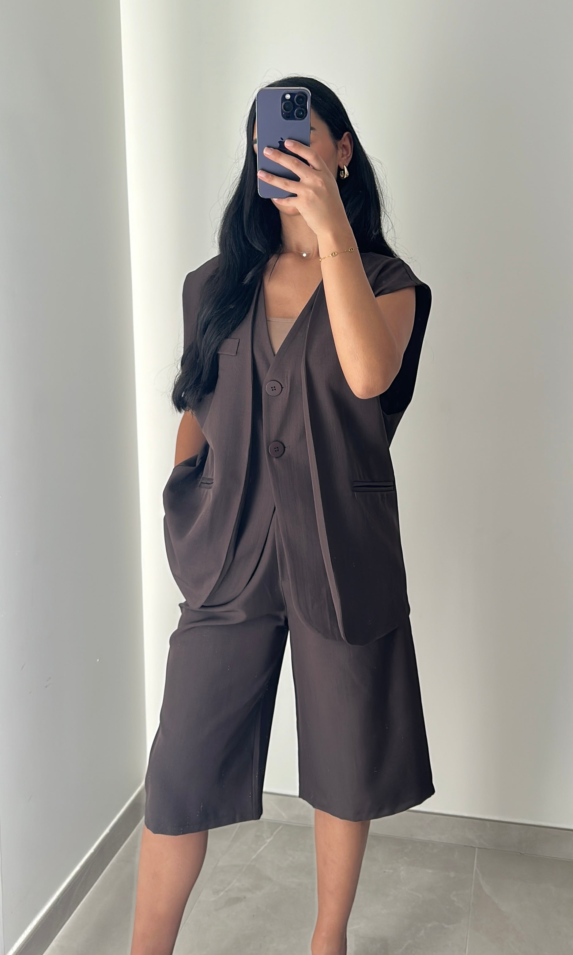 ENSEMBLE SANS MANCHES & BERMUDA - MARRON