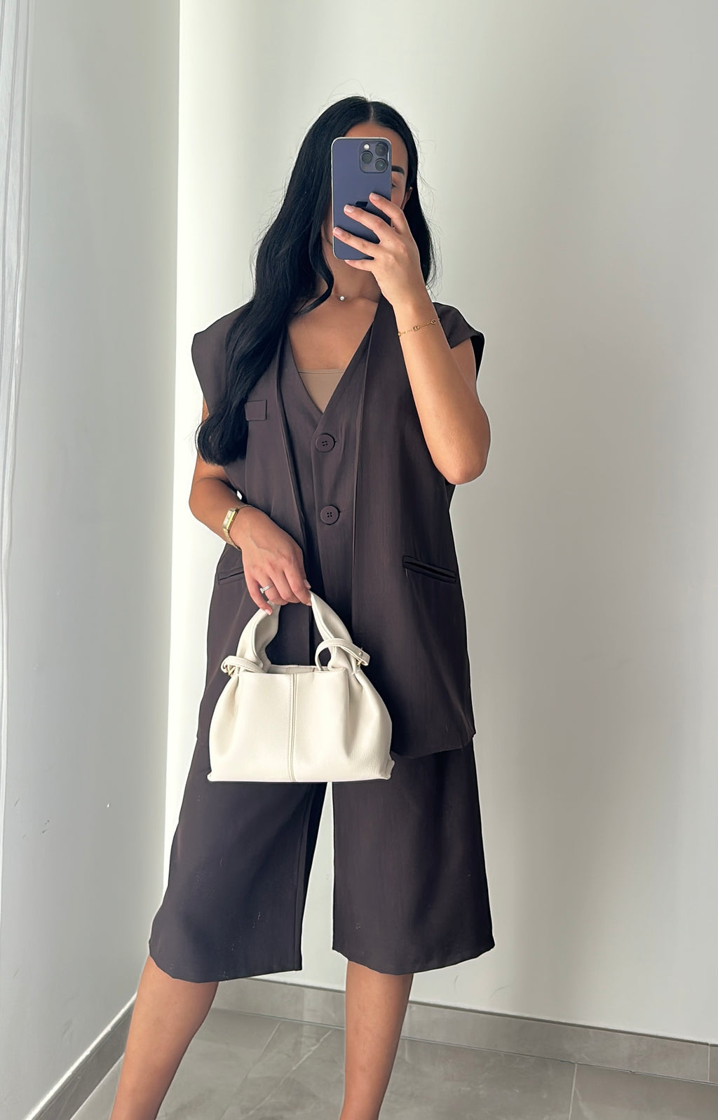 ENSEMBLE SANS MANCHES & BERMUDA - MARRON