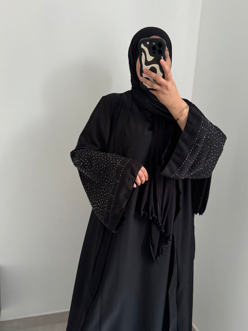 Abaya élégance strass - Noir