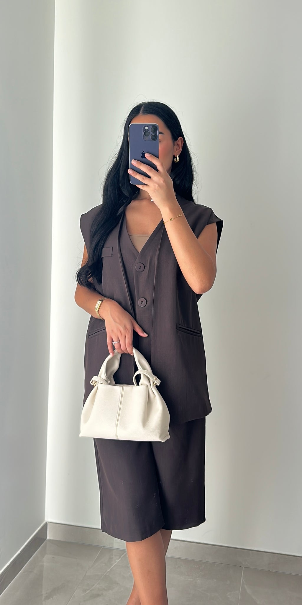 ENSEMBLE SANS MANCHES & BERMUDA - MARRON