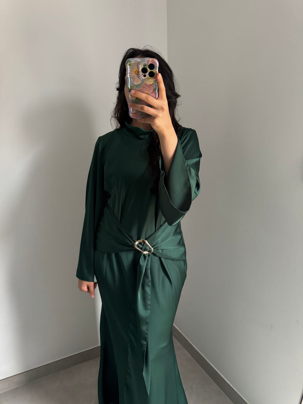 Robe satinée - VERT ÉMERAUDE