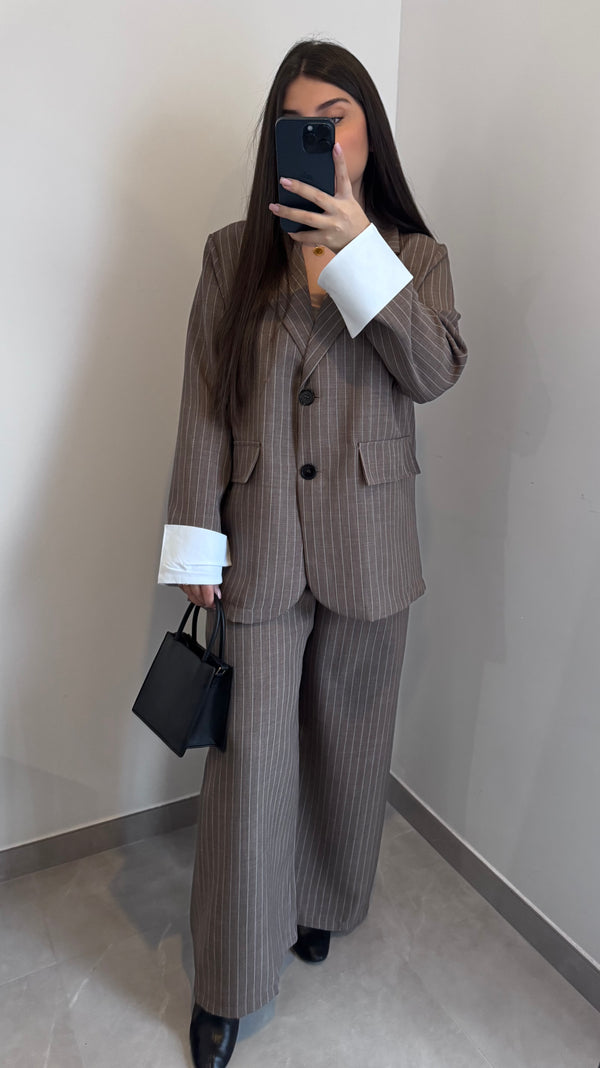 Ensemble tailleur à rayures - TAUPE