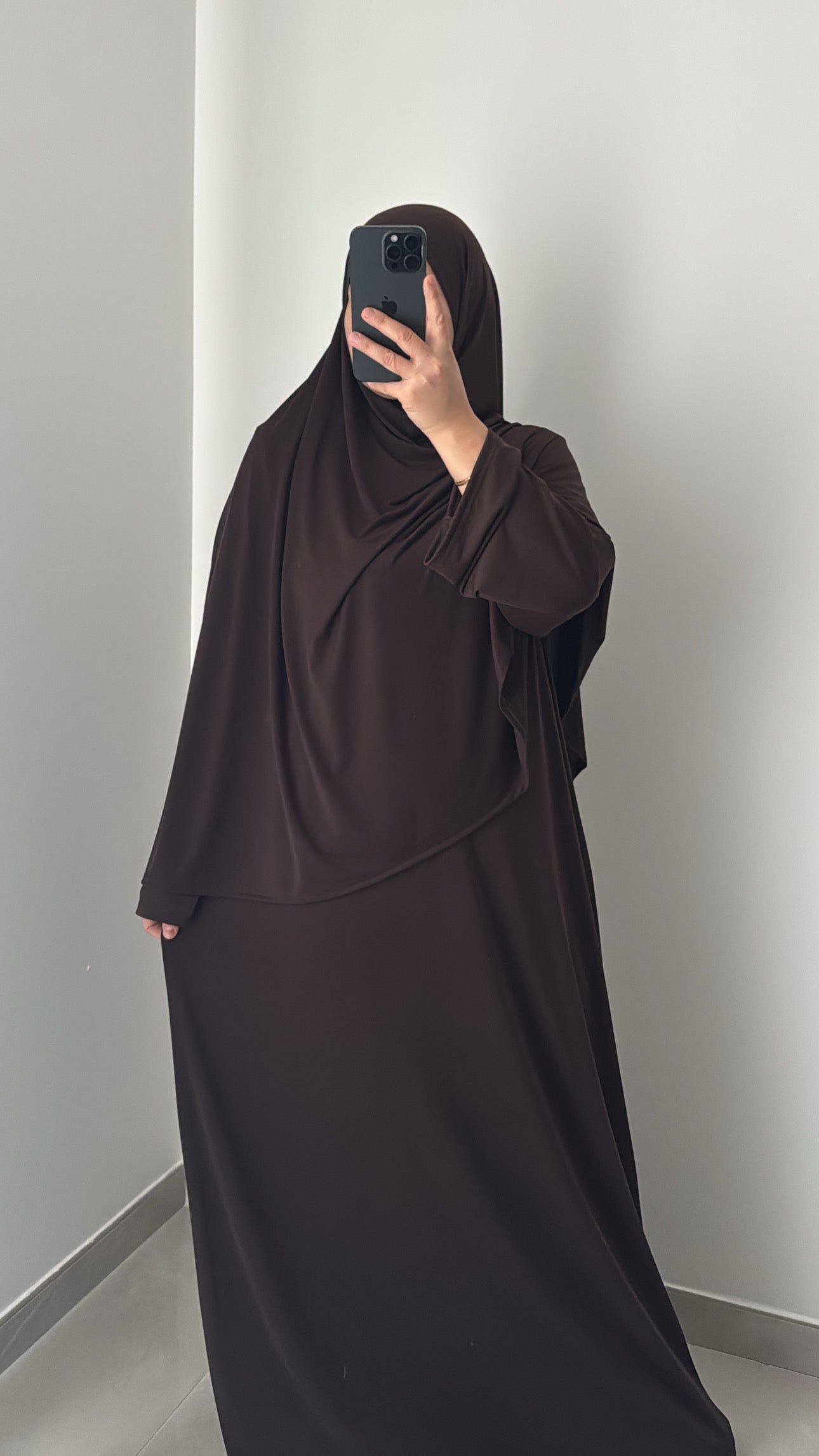 Ensemble robe & khimar jersey premium - MARRON