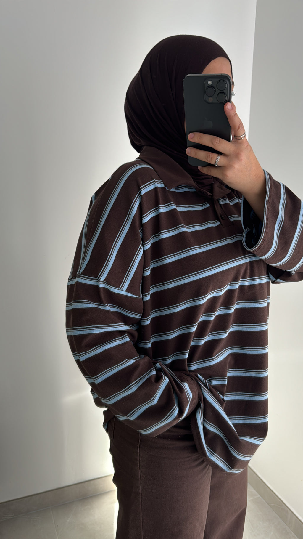 Polo oversize rayé - MARRON/BLEU