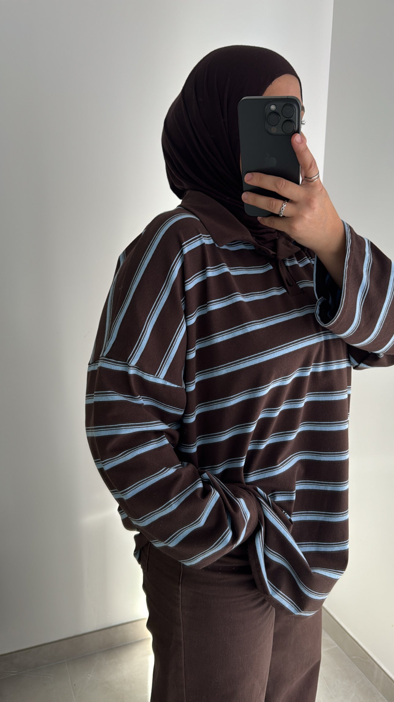 Polo oversize rayé - MARRON/BLEU