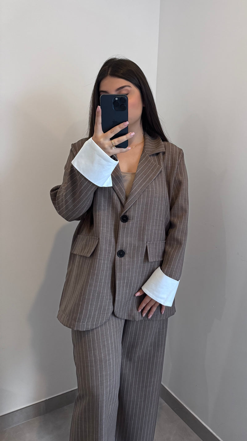 Ensemble tailleur à rayures - TAUPE