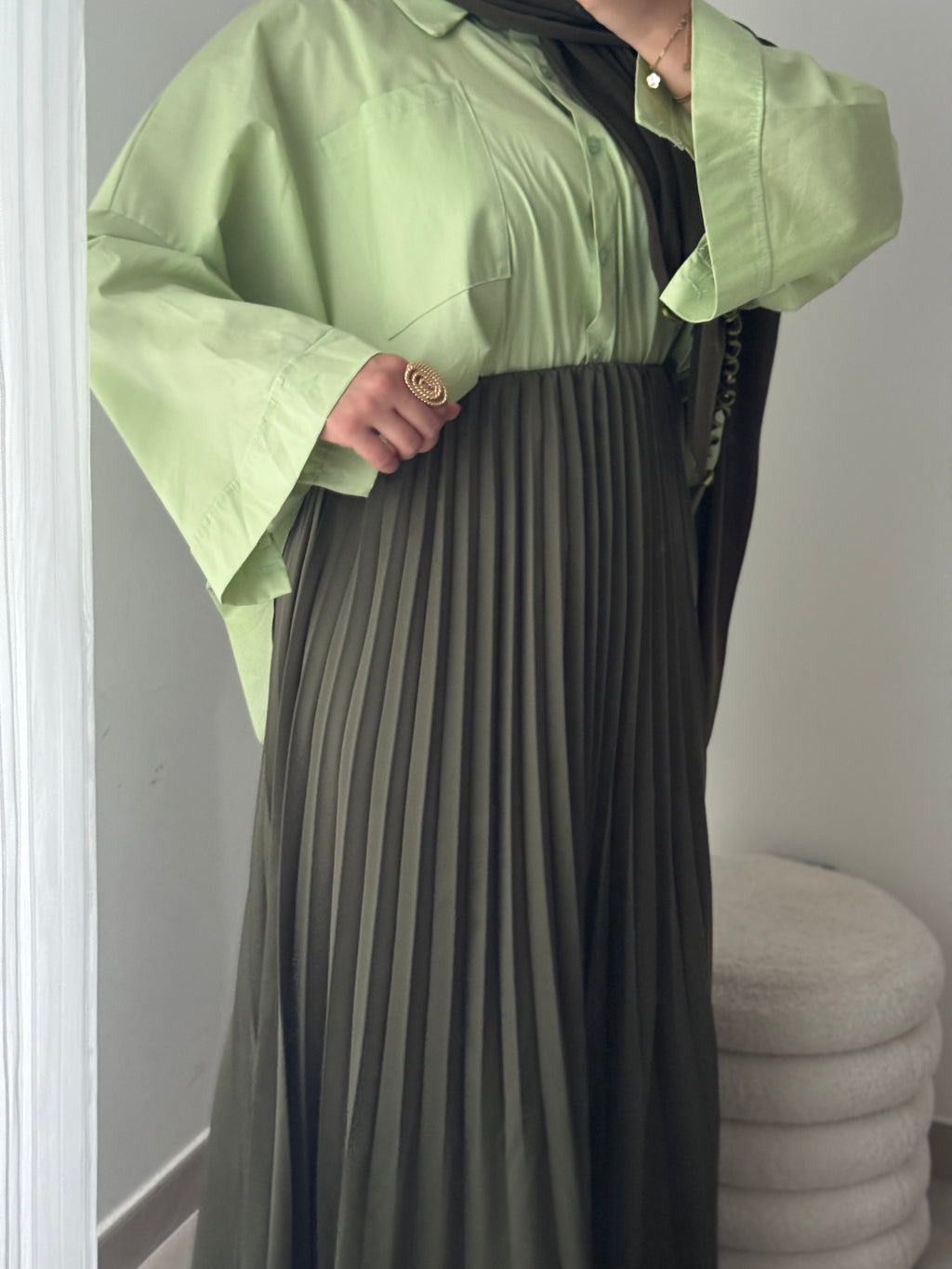 Jupe plissée satinée - KAKI