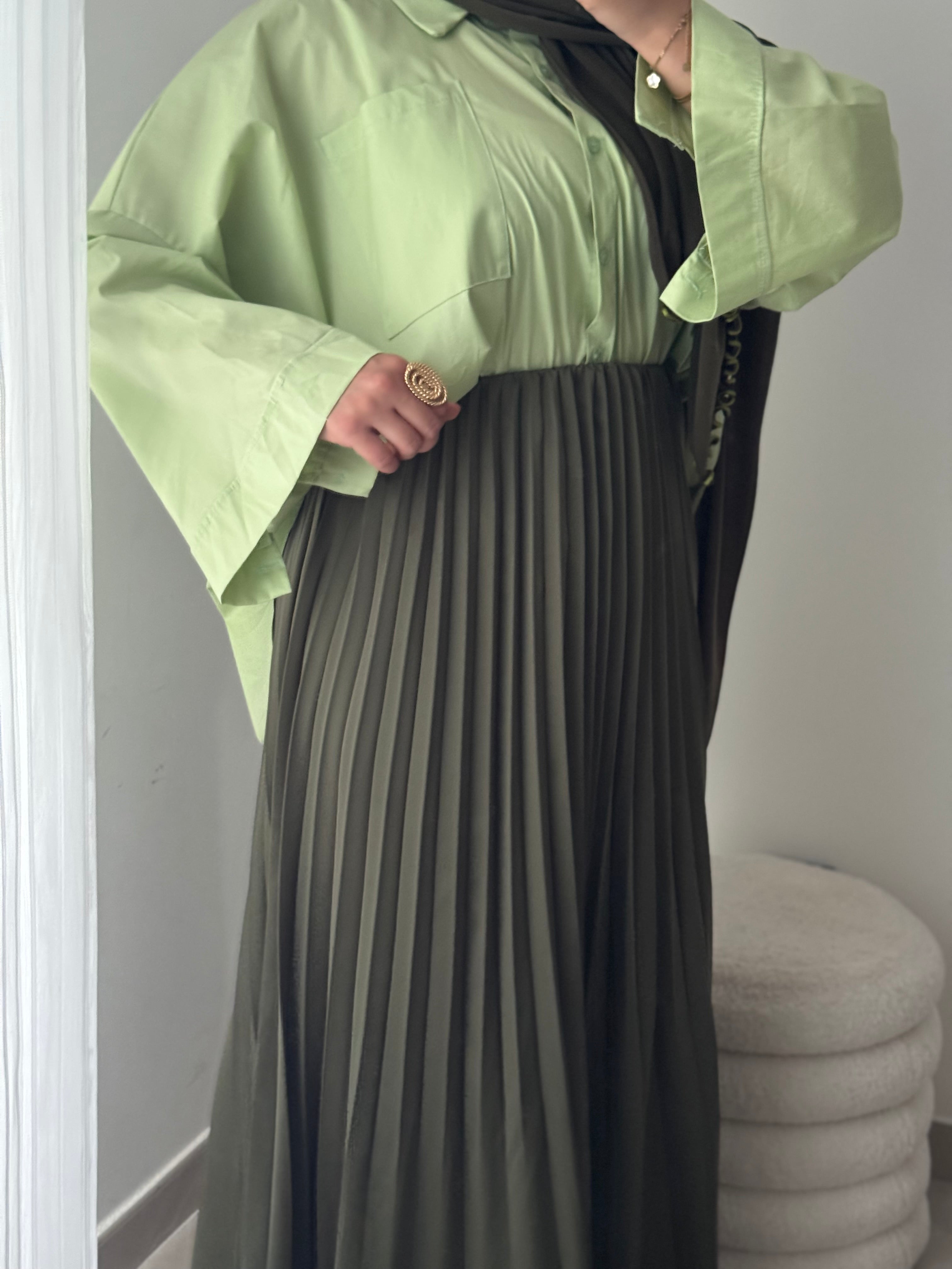 Jupe plissée satinée - KAKI