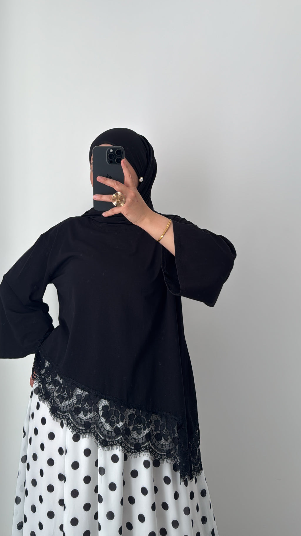 T-SHIRT MANCHES LONGUES DENTELLES - NOIR