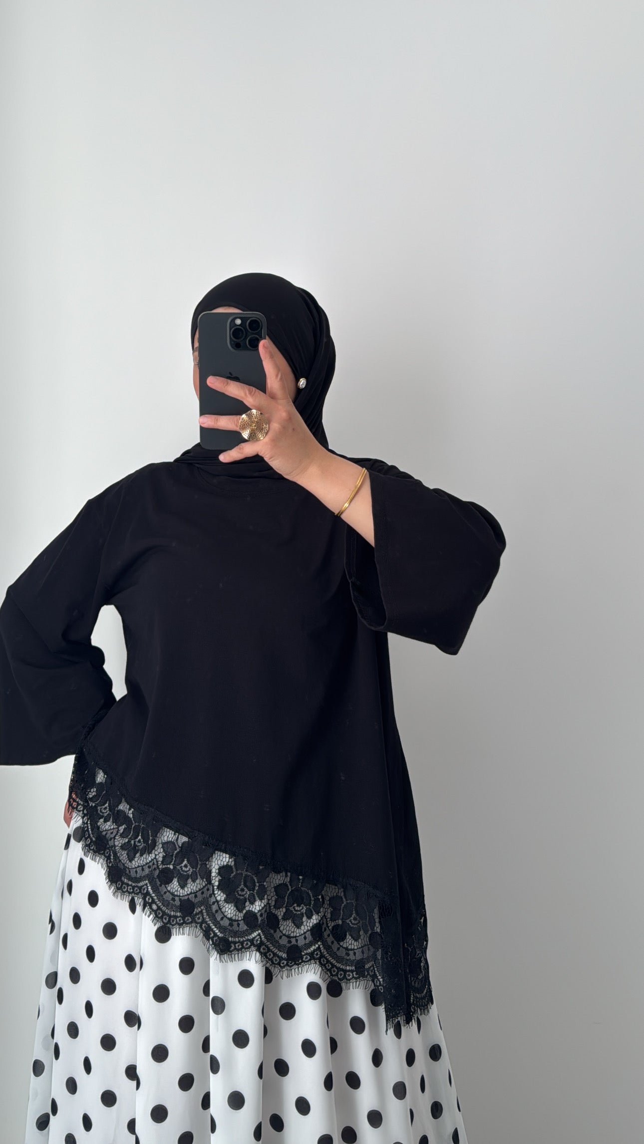 T-SHIRT MANCHES LONGUES DENTELLES - NOIR