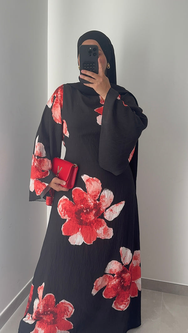 Robe LILIA FLEURS - NOIR/ROUGE
