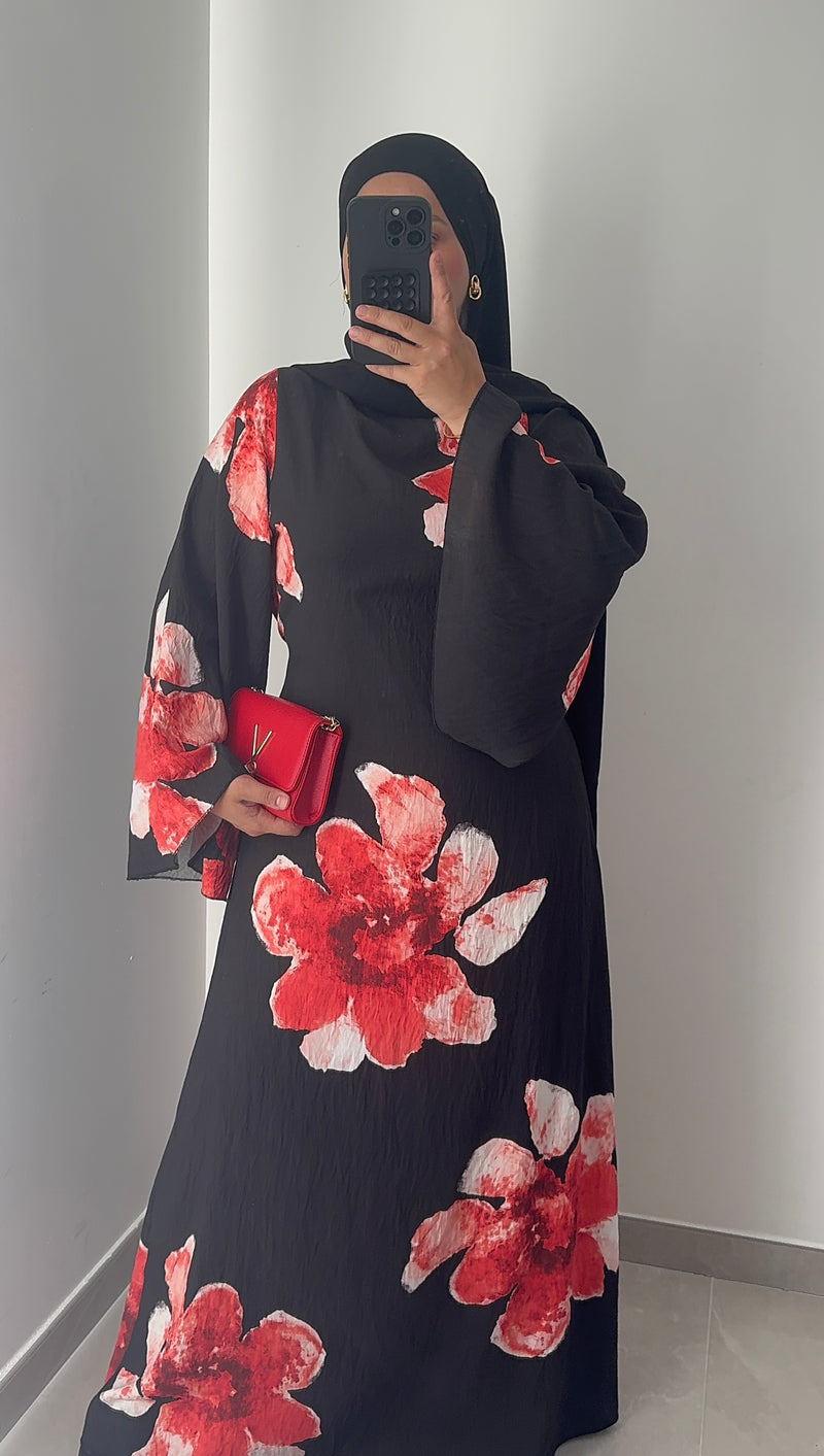 Robe LILIA FLEURS - NOIR/ROUGE