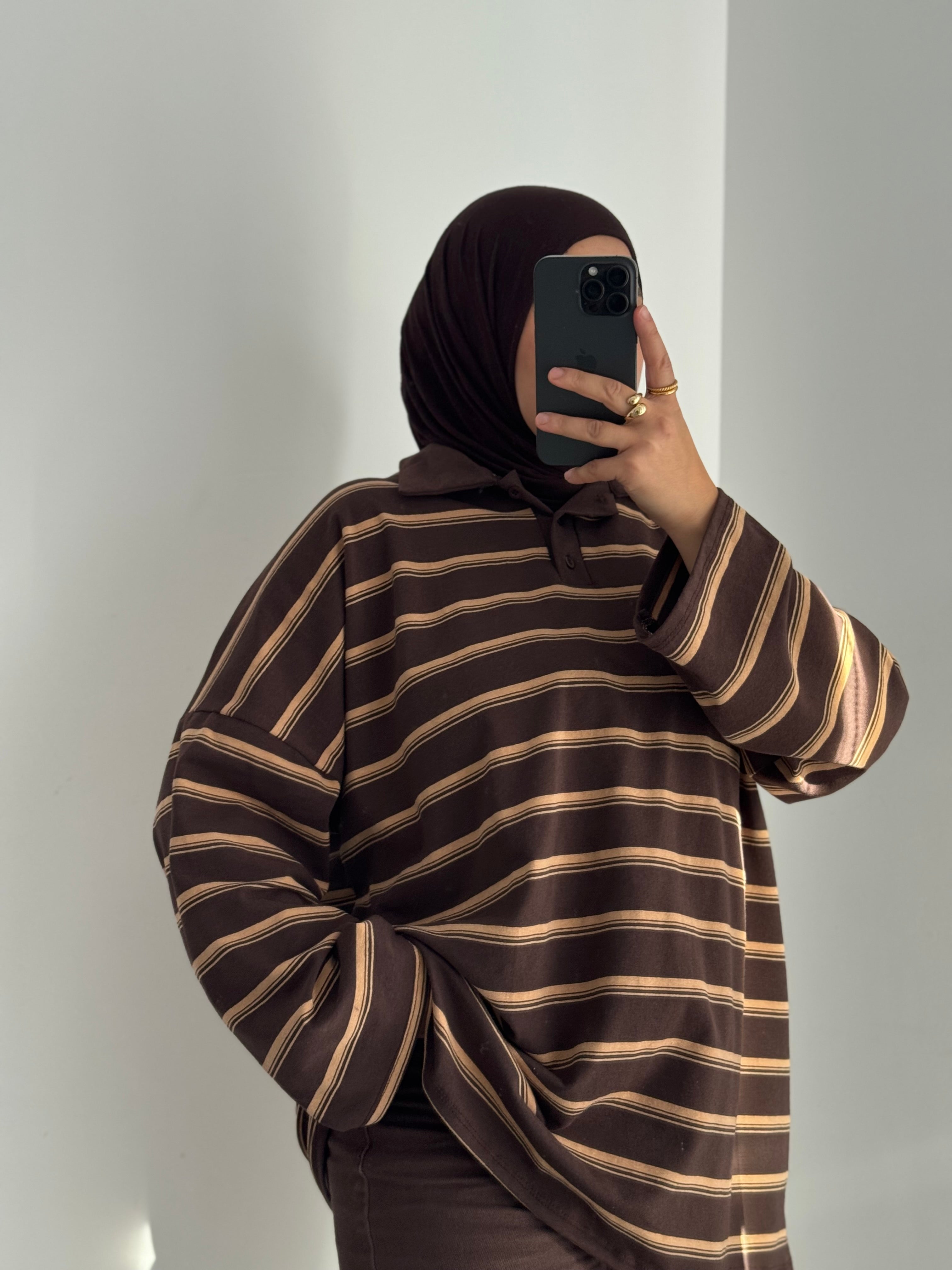 Polo oversize rayé - MARRON/JAUNE