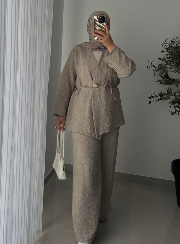 Ensemble effet lin - Taupe