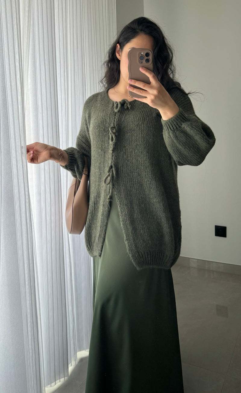 Gilet long à noeuds - VERT OLIVE