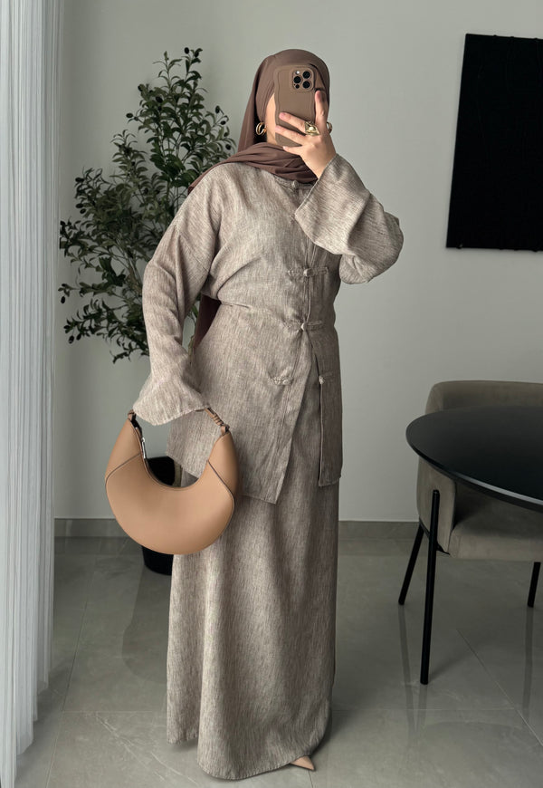 Ensemble tissu effet lin - TAUPE