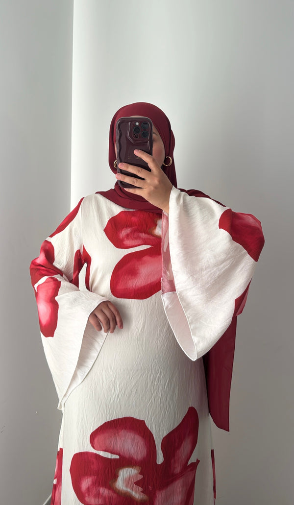 Robe LILIA FLEURS - BLANC/ROUGE