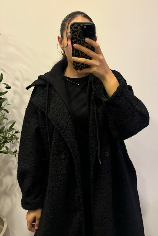 Manteau capuche Teddy - NOIR