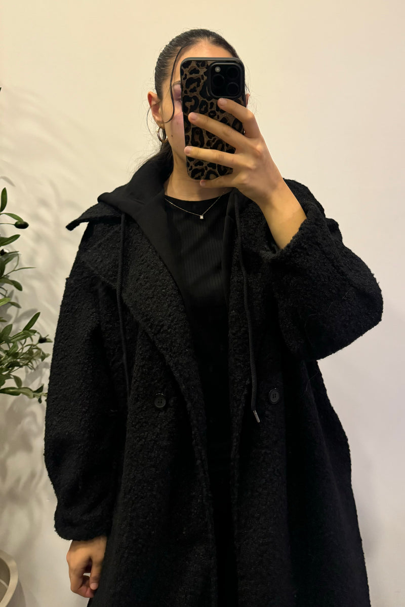 Manteau capuche Teddy - NOIR