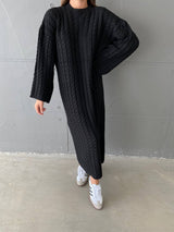 Robe en maille torsadée- NOIR