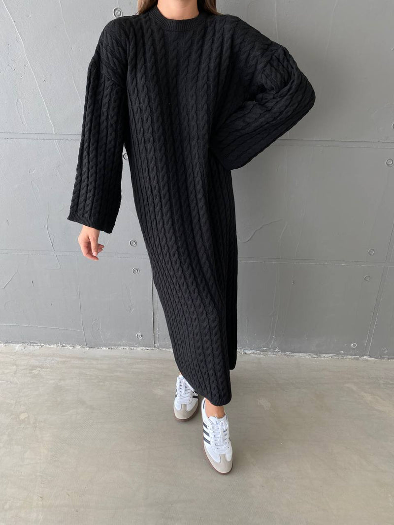 Robe en maille torsadée- NOIR