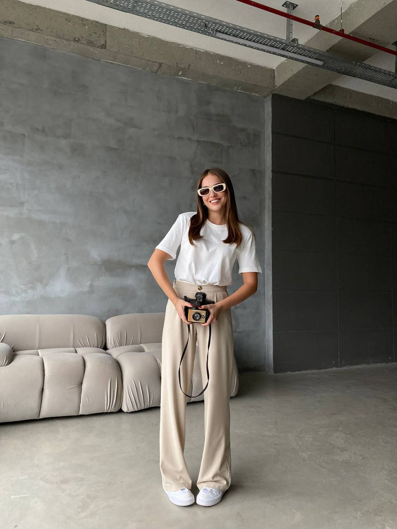 Pantalon large-BEIGE